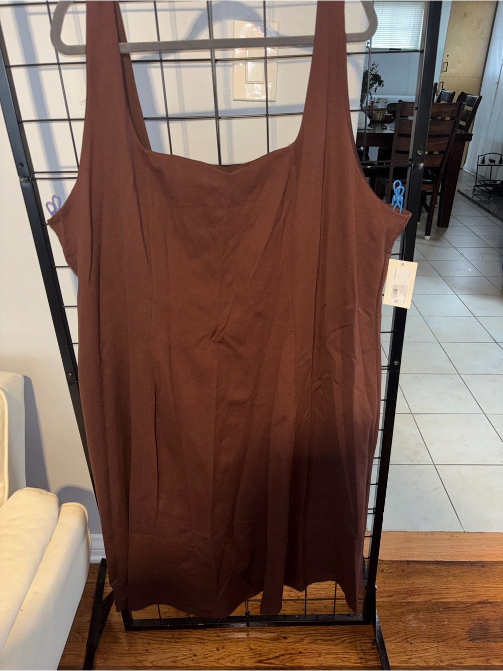 A New Day Chocolate Brown Square Neck Midi Dress NWT